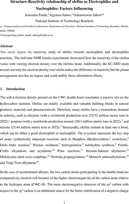 Structure Reactivity Relationship Of Olefins As Electrophiles And