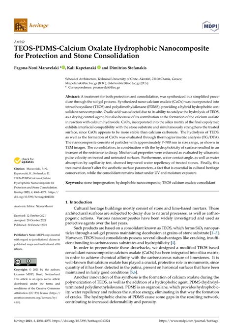 PDF TEOS PDMS Calcium Oxalate Hydrophobic Nanocomposite For