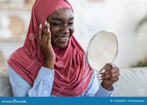 Beauty Concept. Pretty Black Muslim Woman In Hijab Looking In ...