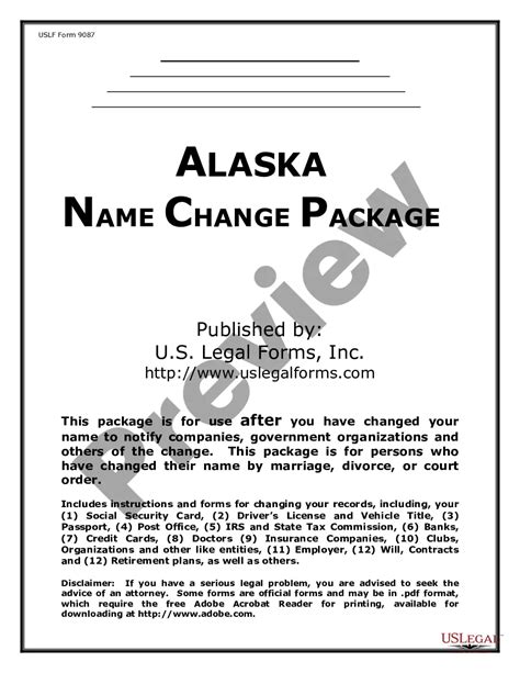 Alaska Name Change Notification Package For Brides Court Ordered Name