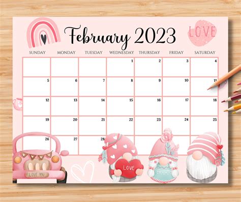 EDITABLE February 2023 Calendar Sweet Valentine With Love Etsy UK