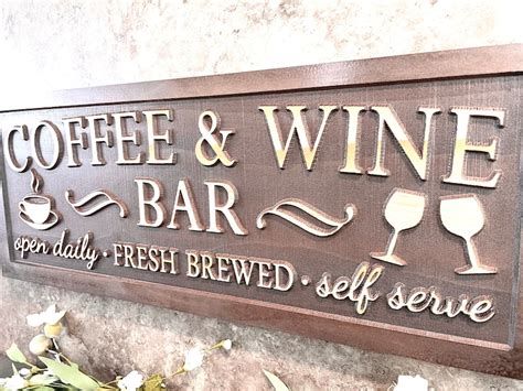 Custom Coffee Wine Bar Sign Coffee Bar Decor Wine Sign Wood Etsy