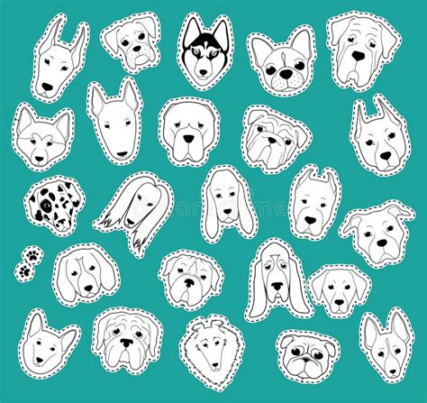 Set Of Stickers Cute Sketch Characters With Doodle Emotions Stock