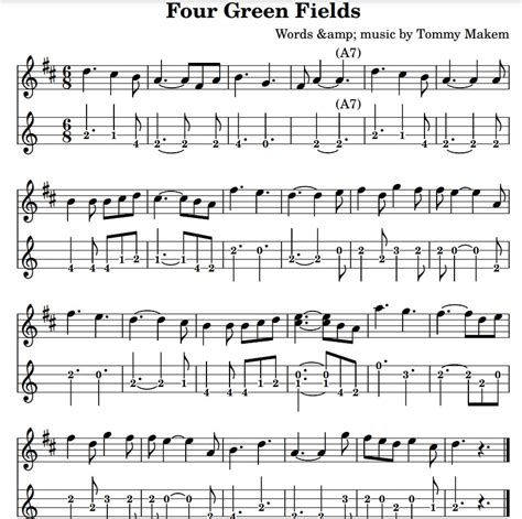 Four Green Fields Tin Whistle Sheet Music Irish Folk Songs