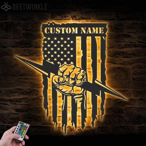 Custom Us Lineman Electrician Metal Wall Art Led Light Personalized