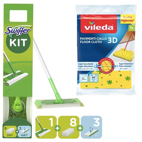 SWIFFER Mop Zestaw Startowy wkłady mokre i suche VILEDA Ścierka do