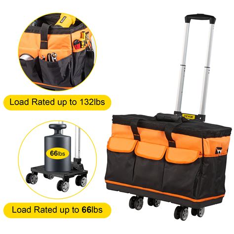 Vevor Tool Bag With Wheels Rolling Tote 20in Wheeled Storage Case And 2 Wheels