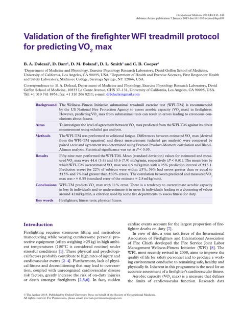 (PDF) Validation of the firefighter WFI treadmill protocol for predicting VO2 max