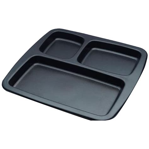 Black Plain Three Compartment Melamine Plate For Home Size 13 X 9 X