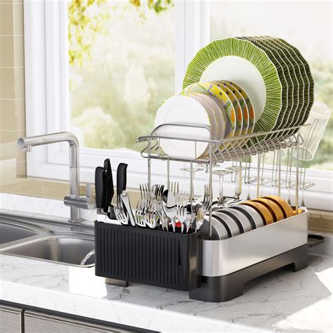 Dish Drying Rack 1Easylife 2 Tier Large Drainboard Set With