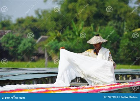 Batik Worker Drying And Colouring Motif Batik Cloth Editorial Image