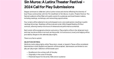 Sin Muros A Latinx Theater Festival Call For Play Submissions