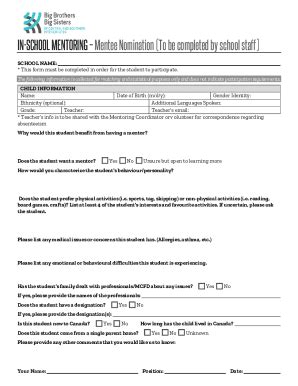 Fillable Online In School Mentoring Mentee Nomination Form Fax Email