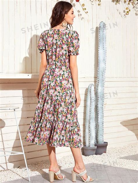 Shein Vcay Vestido L Nea A Bajo Con Volante Con Estampado Floral Moda