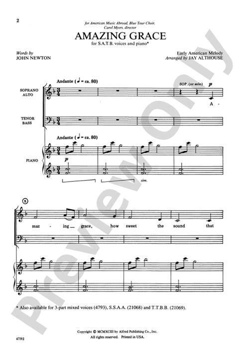 Amazing Grace Satb Choral Octavo Digital Sheet Music Download