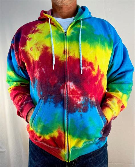 Tie Dye Zip Up Hoodie Rainbow Loungewear Etsy