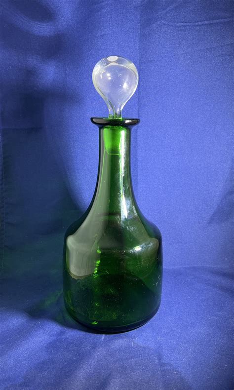 Vintage Green Glass Decanter Etsy