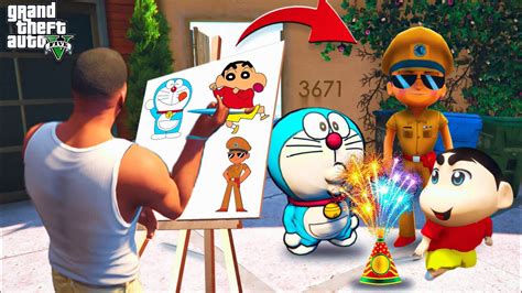 Shinchan Doraemon Franklin Drawing Crackers For Diwali Celebration Gtav