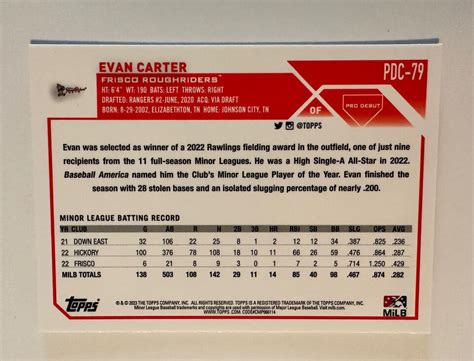 2023 Topps Pro Debut Chrome PDC 79 Evan Carter Frisco Roughriders