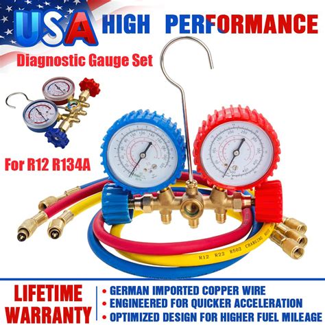 3ft AC Diagnostic Manifold Freon Gauge Set With Couplers And Acme