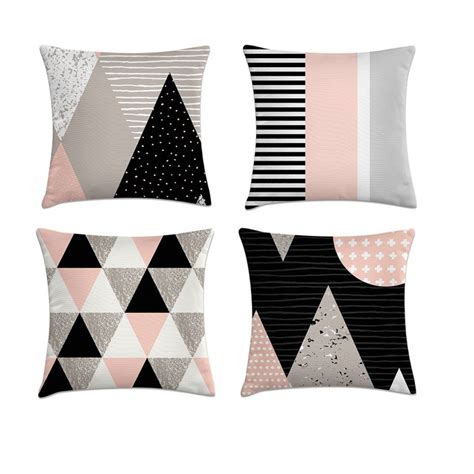 Kit Capas De Almofadas Geom Trica Rosa E Preto Elo