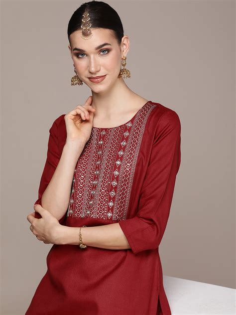 Buy Anouk Ethnic Motifs Embroidered Regular Sequinned Pure Cotton Kurta