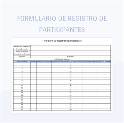 Plantilla De Excel Formulario De Registro De Participantes Y Hoja De