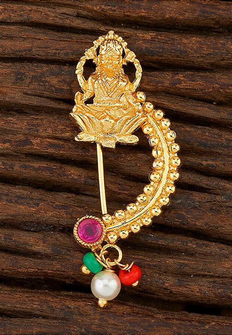 Buy Golden Polished Stone Studded Maharashtrian Nath Online JKC6283