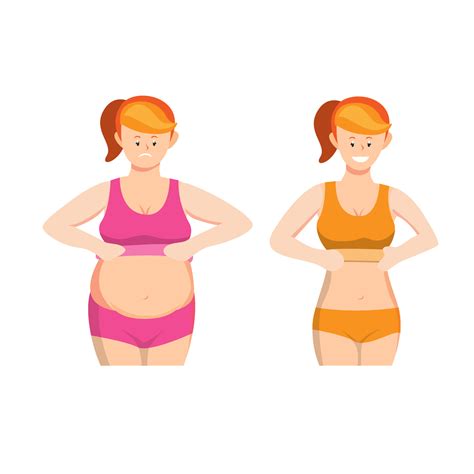 Woman Fat And Slim Body Symbol Icon Set Concept In Cartoon Illustration