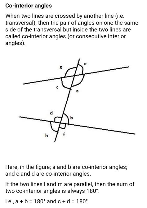 Give me the example of co-interior and co-exterior angles including ...