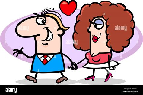 Valentines Day Cartoon Illustration of Funny Couple in Love Stock Photo ...