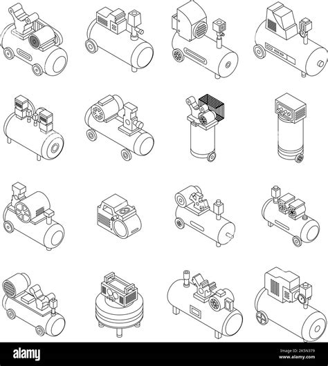 Air Compressor Icons Set Isometric Set Of Air Compressor Vector Icons