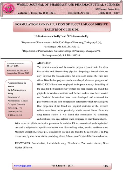 (PDF) FORMULATION AND EVALUATION OF BUCCAL MUCOADHESIVE TABLETS OF ...