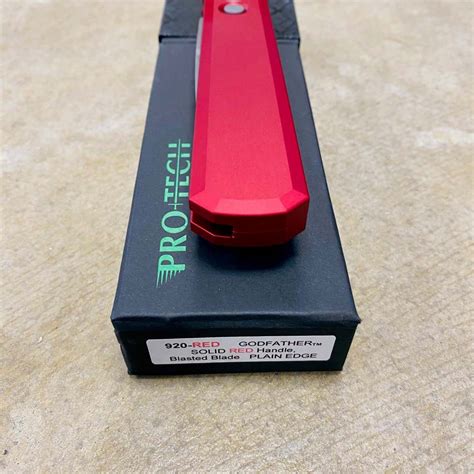 Protech 920 Red Godfather Satin 4 Solid Red Handle Blasted Blade Knife