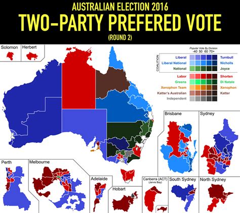 Australian Federal Election 2016 - Two Party Preferred Vote [Map ...