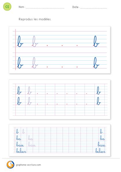 Écrire la lettre b Écriture CE1 CE2 lettre b minuscule
