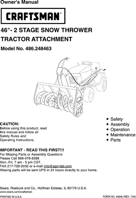 Craftsman User Manual Snow Thrower Attachment Manuals And