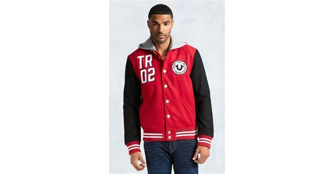 True Religion Hand Picked Varsity Hooded Mens Jacket In Red For Men Lyst