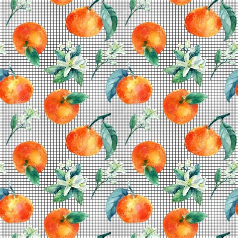 Watercolor Mandarine Orange Fruit Branch With Leaves Seamless Pattern