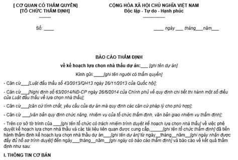 Mẫu Báo cáo thẩm định kế hoạch lựa chọn nhà thầu được quy định như thế