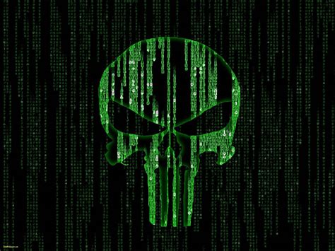 punisher symbol surrounded   green matrix wallpaper