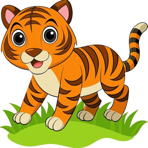 Um Desenho Animado De Um Filhote De Tigre Na Grama Vetor Premium