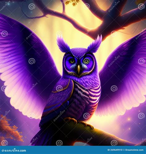 Purple Owl Sitting On Top Of A Tree Branch Generative Ai Stock Illustration Illustration Of