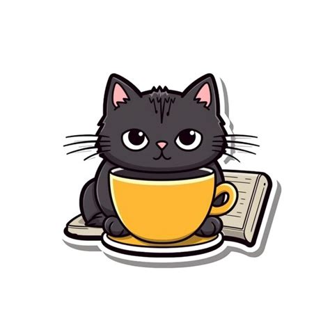 Premium AI Image | A black cat sitting on a book and holding a cup of ...