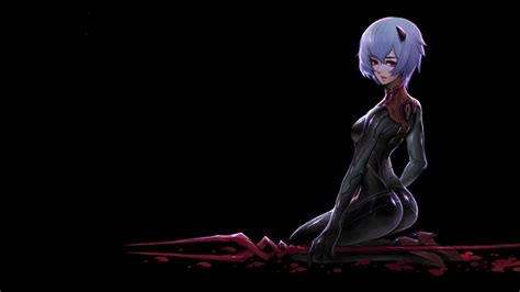 Online Crop Female Anime Character Ayanami Rei Blood Spatter Neon