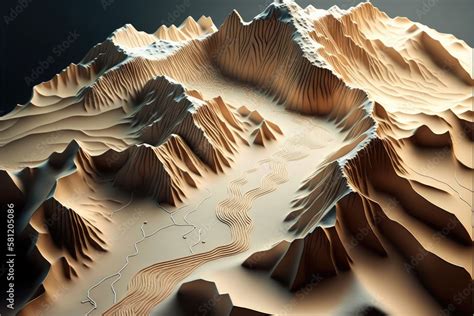 Topographic Map Of A Majestic Mountain Landscape Detailed Terrain