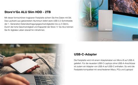 Verbatim Store N Go Alu Slim Tb Silber Externe Festplatte Usb