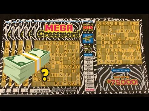 75K PRIZE MEGA CROSSWORD SCRATCH OFF TICKETS X 5 YouTube