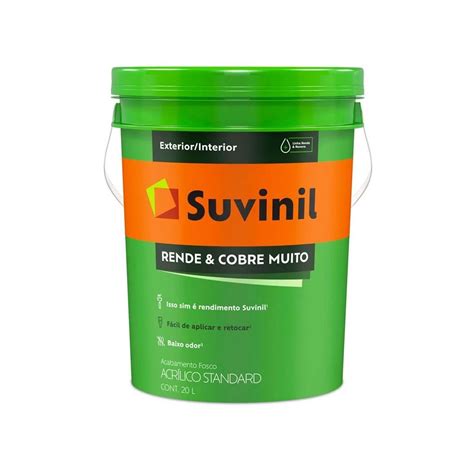 Tinta Suvinil Rende E Cobre Muito - Tinta Suvinil Rende e Cobre Muito Acrílico Fosco Branco 20 Litros
