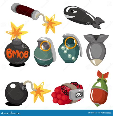 Cartoon Explosive icon set stock vector. Illustration of attack - 19661218